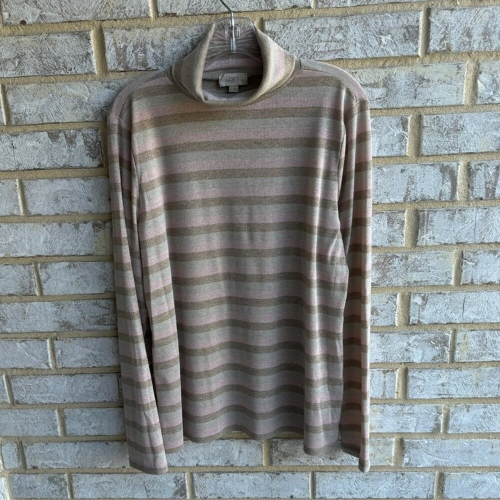Loft Multicolor Metallic Striped Long Sleeve Pullover Sweater Women's Size XL.